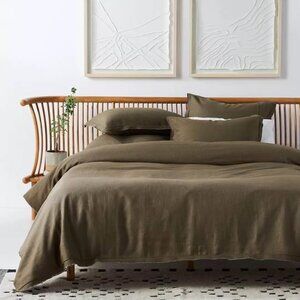 2 Anthropologie Luxe Linen OLIVE King Shams ONLY